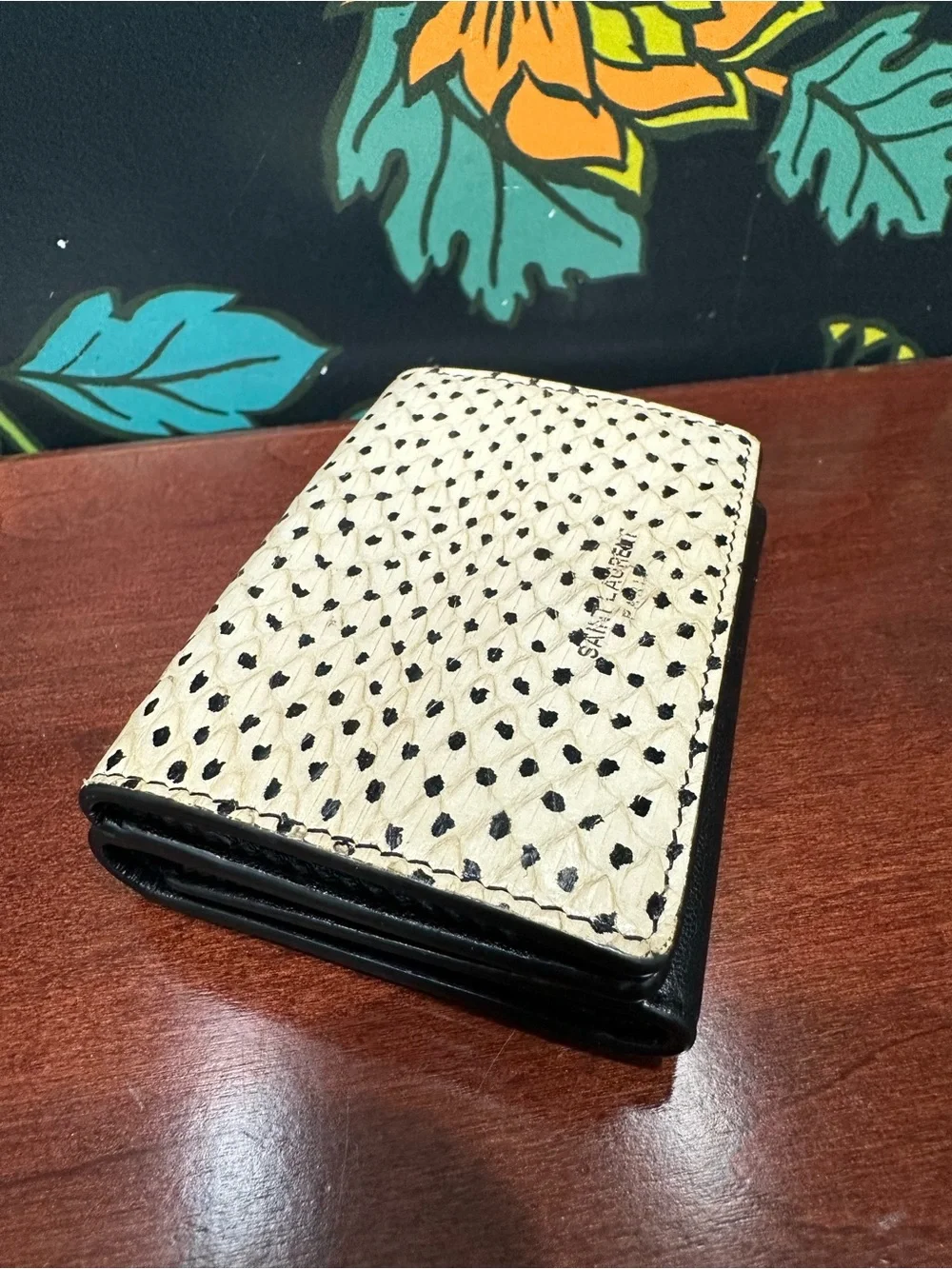 Saint Laurent Paris Python Compact Trifold Wallet Cream Black Exotic Leather - Picture 6 of 11